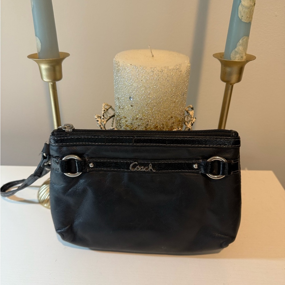 Coach Black Leather/Canvas wristlet